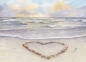 Preview: Postkarte DIN-A6  Sonnenuntergang Strand mit Muschelherz  - Sylt19 - Beschriftung nach Wahl möglich. Aquarell Maritim Kunst Druck Kunstdruck Dänemark Nordsee Düne Dünen Meer Möwe Ostsee